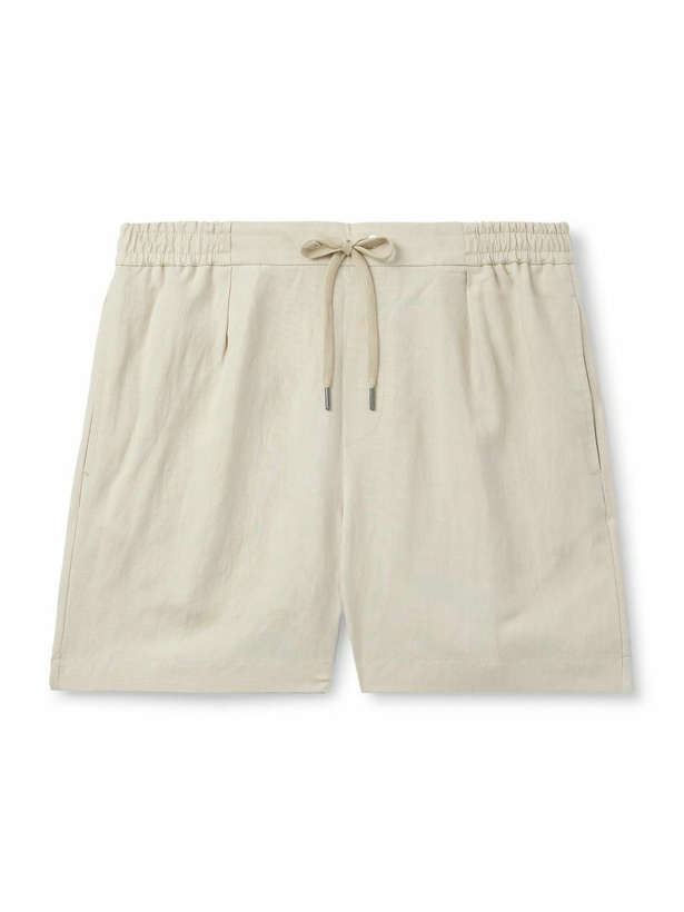 Photo: Ralph Lauren Purple label - Dorest Straight-Leg Pleated Silk and Linen-Blend Drawstring Shorts - Neutrals