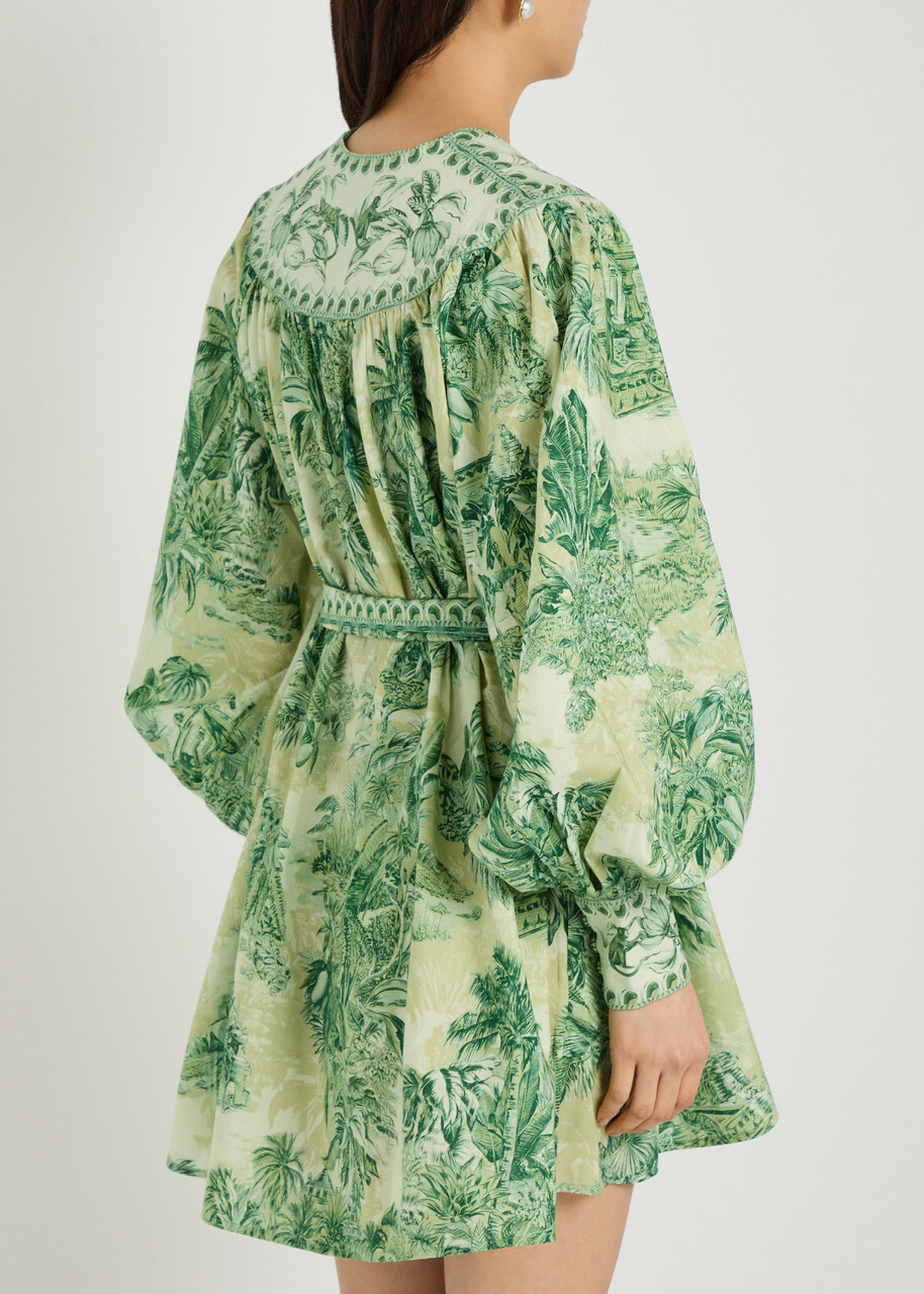 Alemais Sara Printed Cotton and Silk-blend Mini Dress Green