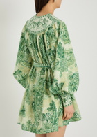 Alemais Sara Printed Cotton and Silk-blend Mini Dress Green