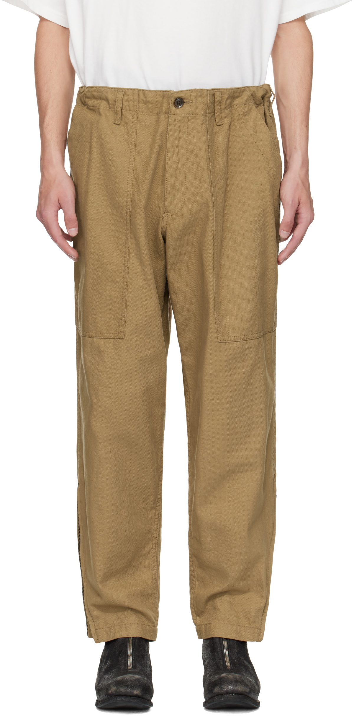 YOHJI YAMAMOTO Beige BS Herringbone Hem Zip Painter Trousers
