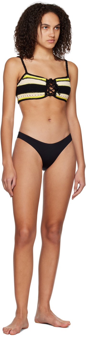 GANNI Black & Yellow Self-Tie Bikini Top