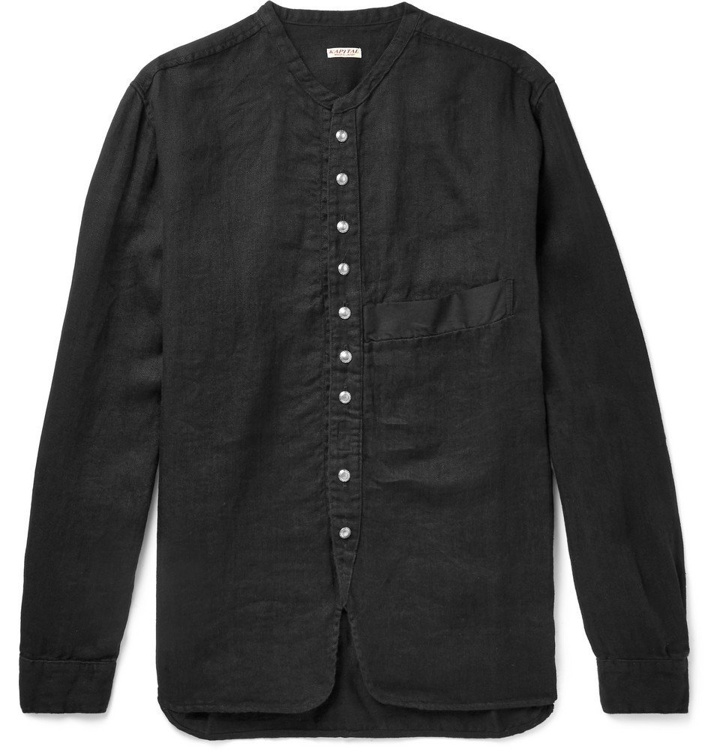 Photo: KAPITAL - Grandad-Collar Herringbone Cotton-Gauze Shirt - Black