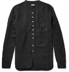 KAPITAL - Grandad-Collar Herringbone Cotton-Gauze Shirt - Black