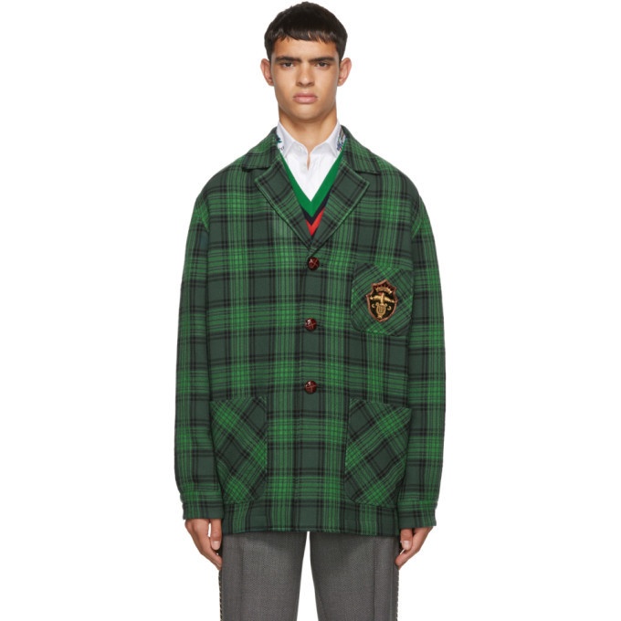 Photo: Gucci Green Check Wool Vintage Crest Jacket