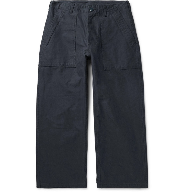 Photo: Beams Plus - Cropped Wide-Leg Cotton-Twill Trousers - Midnight blue