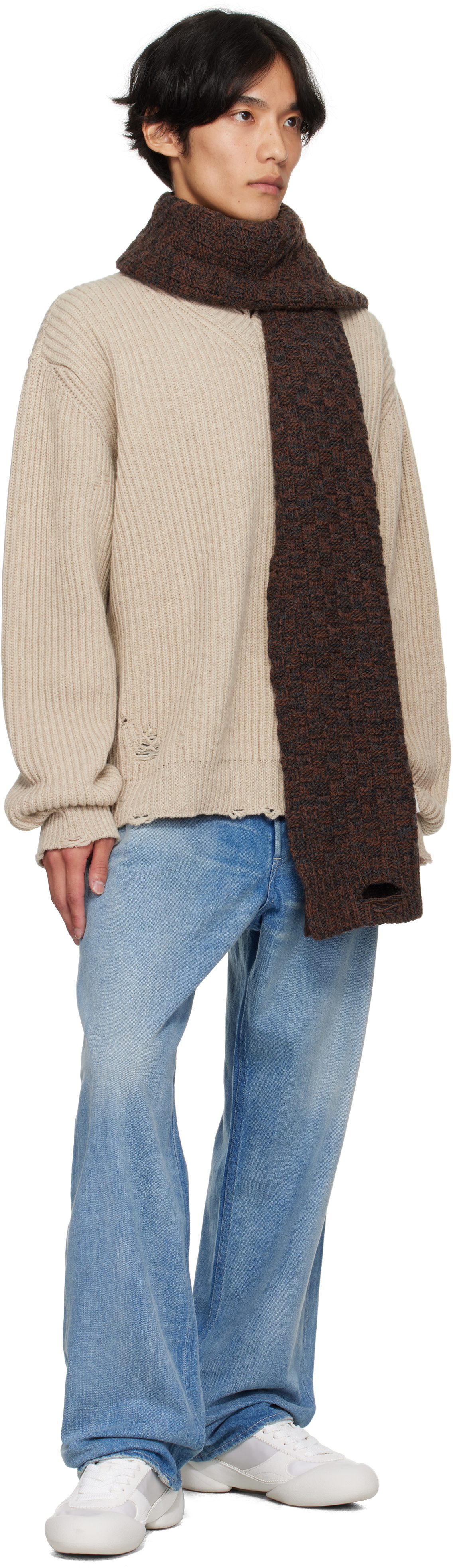 MM6 Maison Margiela Brown Distressed Scarf