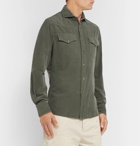 Brunello Cucinelli - Cutaway-Collar Cotton-Corduroy Western Shirt - Green