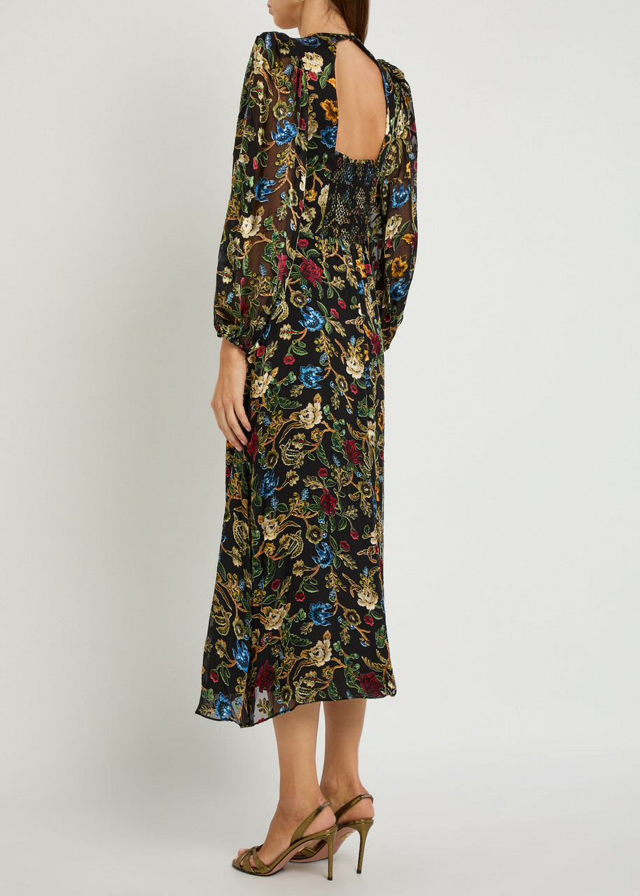 Alice + Olivia Mona Floral-devoré Chiffon Midi Dress Multicoloured