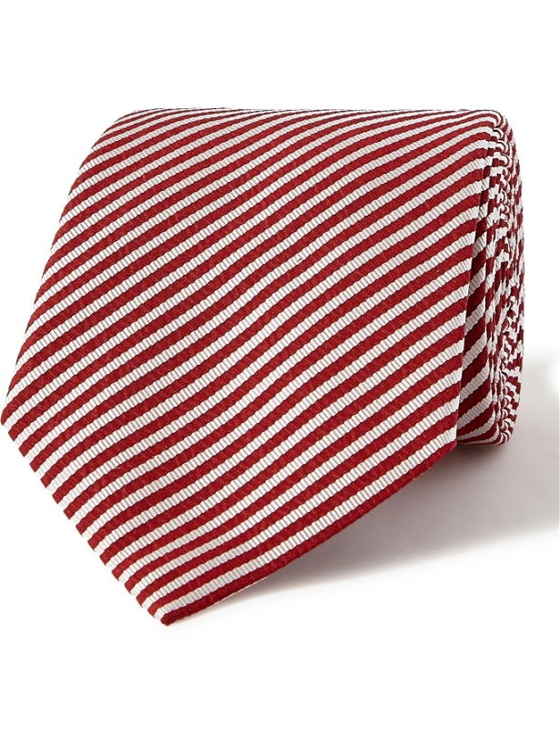Photo: GIORGIO ARMANI - 8cm Striped Silk-Twill Tie - Red