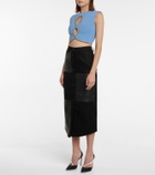 David Koma Denim and leather midi skirt