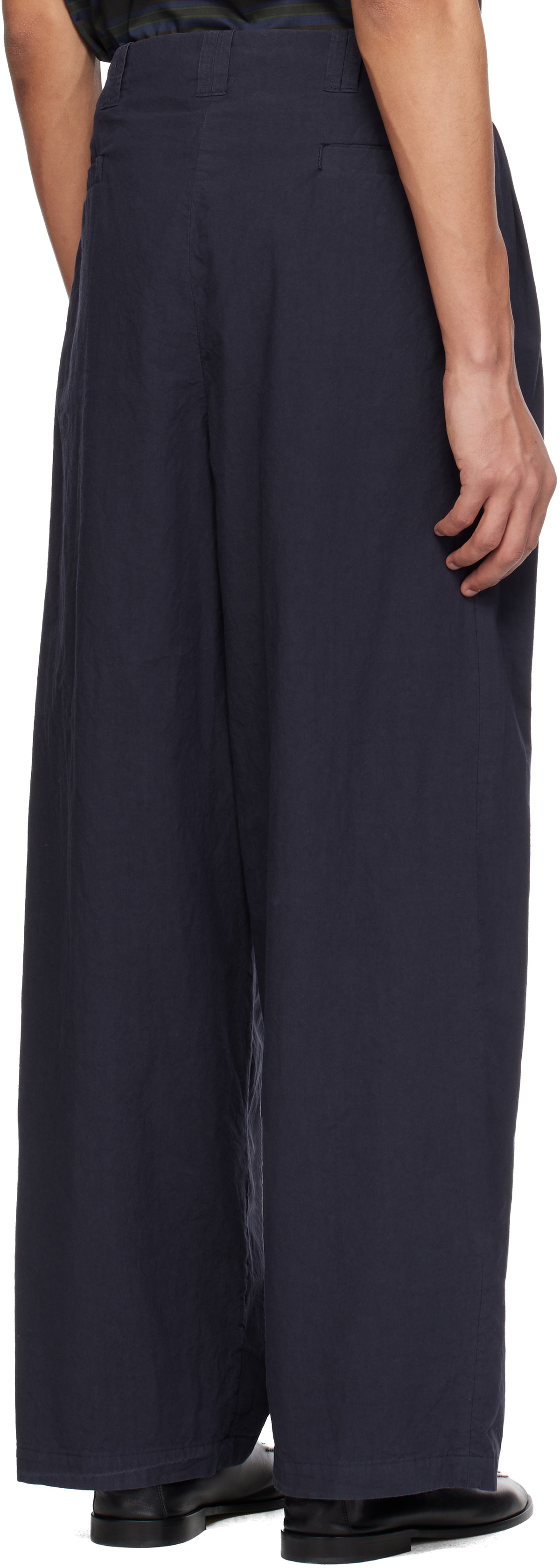 YOKE Navy Cotton Typewriter Garment-dyed 3pleated Tapered Trousers