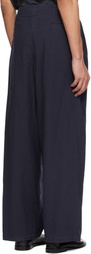 YOKE Navy Cotton Typewriter Garment-dyed 3pleated Tapered Trousers