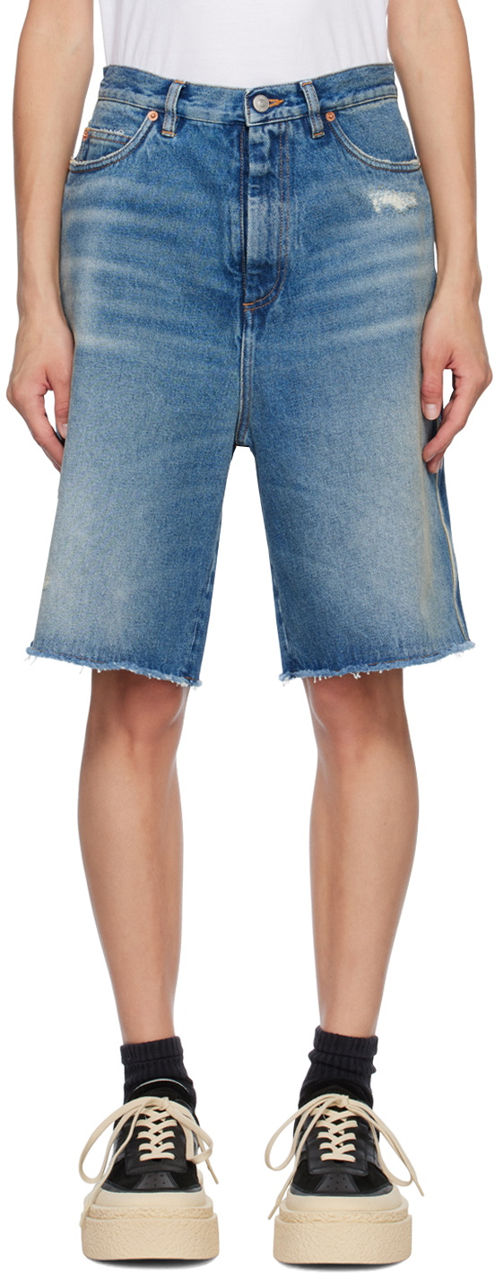 MM6 Maison Margiela Blue Faded Denim Shorts MM6 Maison Margiela