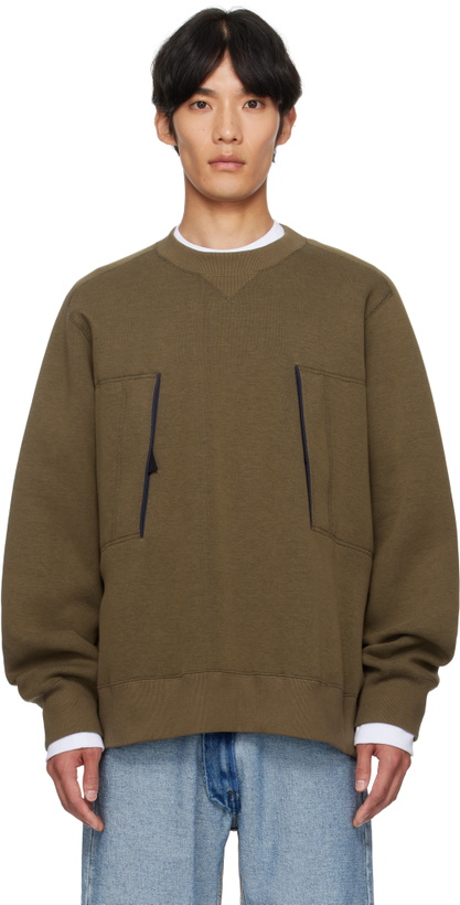 Photo: sacai Khaki Sponge Sweat Sweatshirt