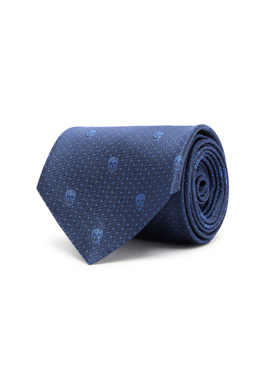Alexander Mcqueen Skull and Polka-dot Jacquard Silk tie - Navy - One Size