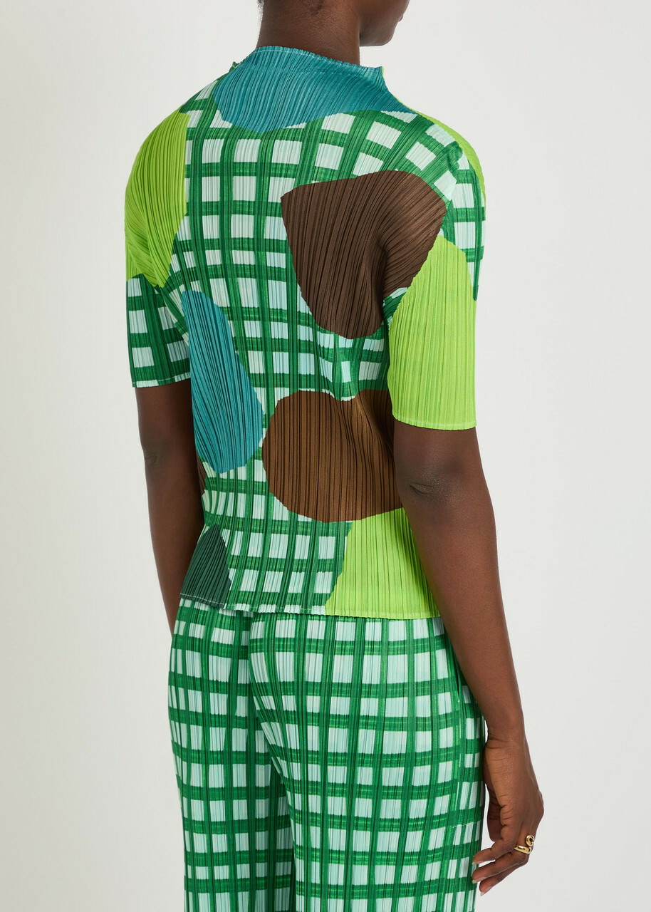 Pleats Please Issey Miyake Printed Pleated Woven top Light Brown