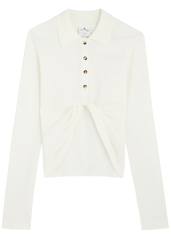 Photo: Courrèges Knotted Piqué Cotton Cropped Polo Shirt White