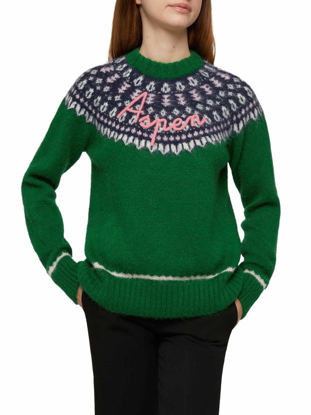 Photo: MC2 Saint Barth Green Sweater Queen Nordic Soft With Fair Isle Jacquard And Aspen Embroidery