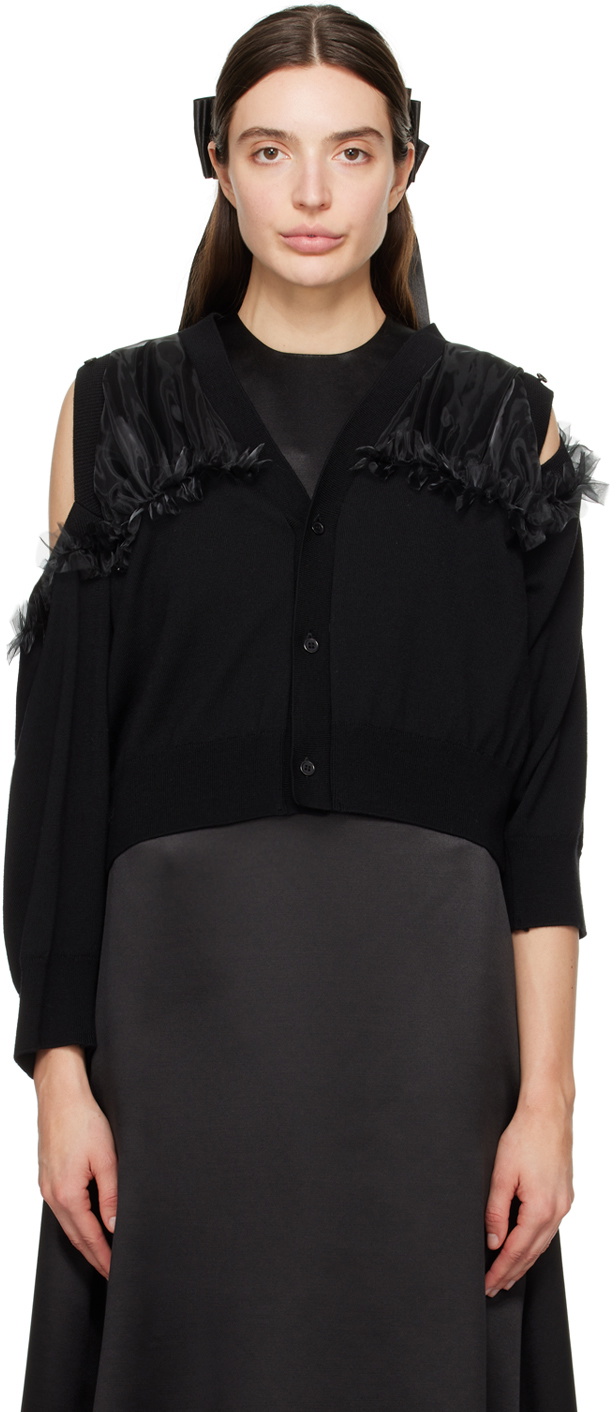 Noir Kei Ninomiya Black Ruffled Cardigan Noir Kei Ninomiya
