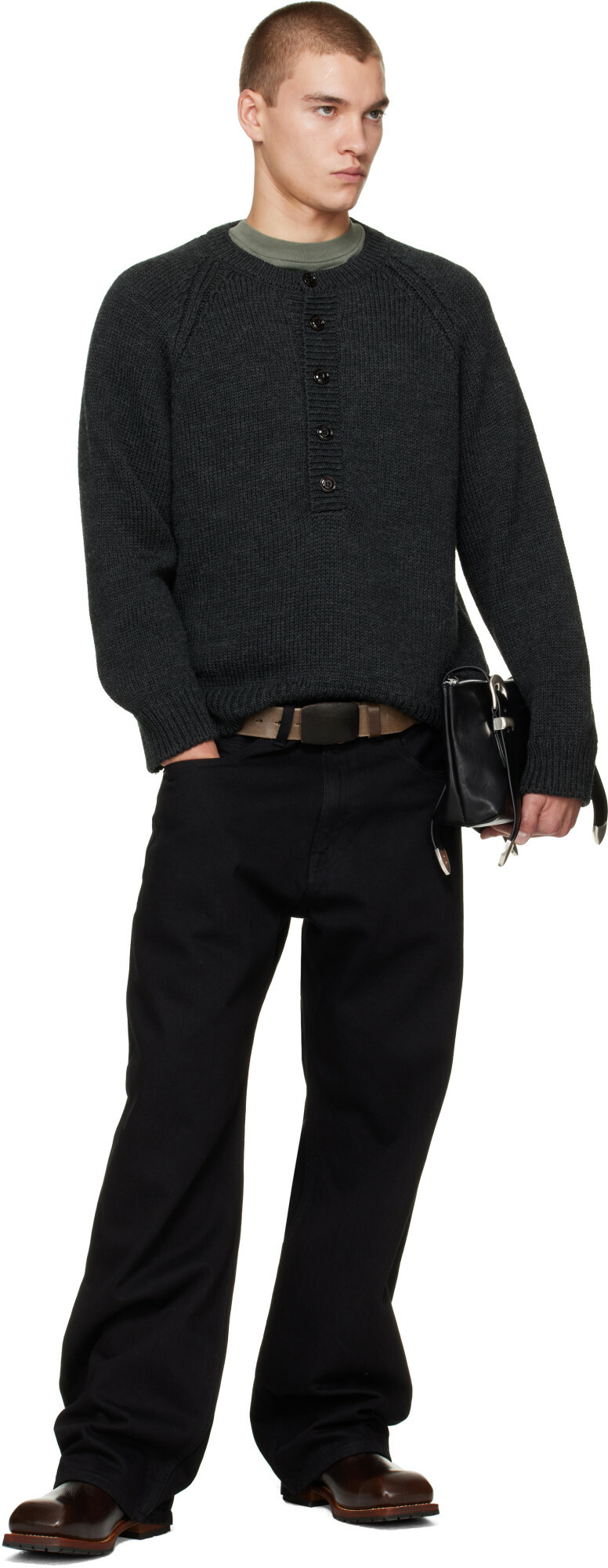 OUR LEGACY Gray Shore Henley Sweater