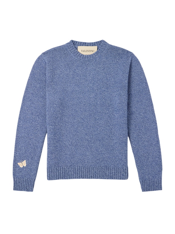 Photo: Valentino Garavani - Appliquéd Wool Sweater - Blue