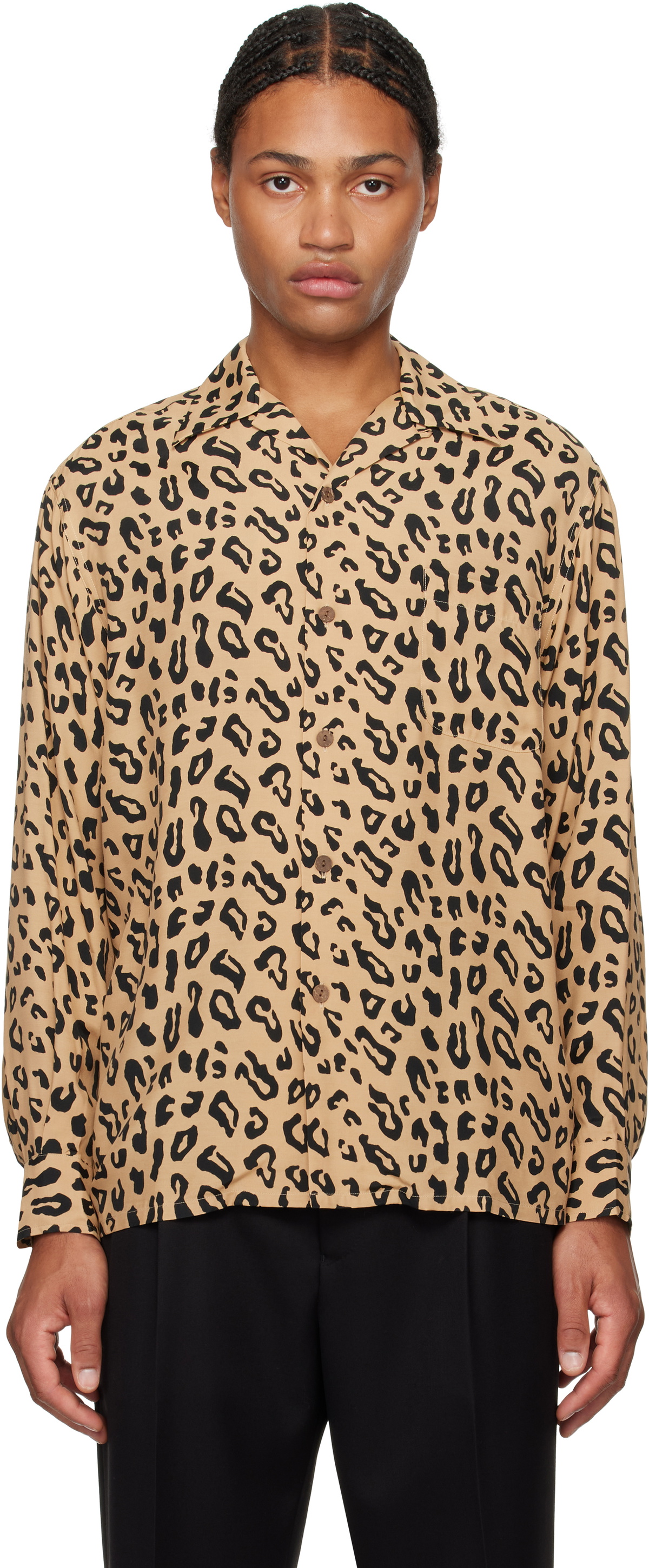 WACKO MARIA Beige Leopard Open Collar Shirt Wacko Maria