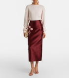 Erdem Floral-appliqué satin slip skirt