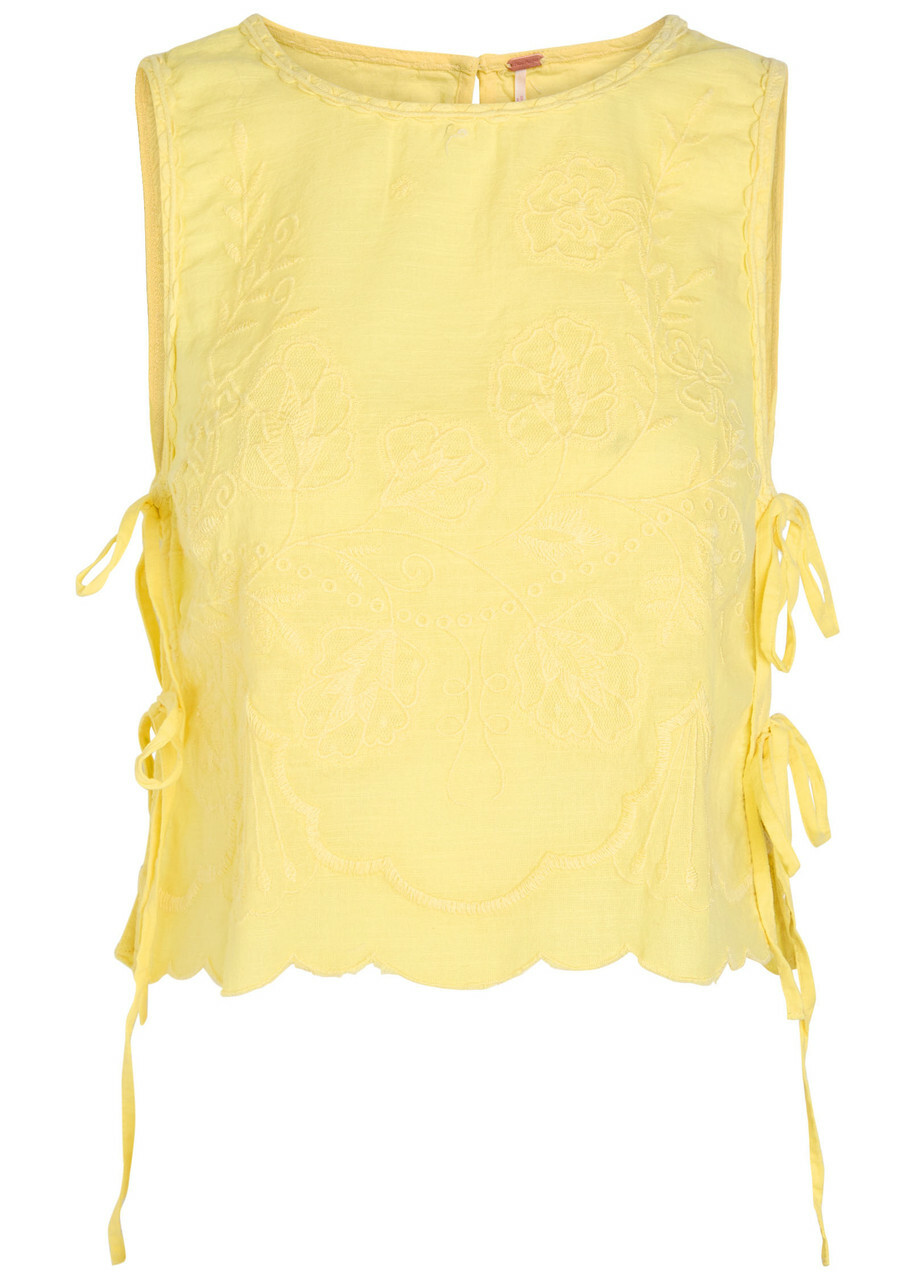 Free People Faded Gardens Floral-embroidered Cotton Tank Yellow