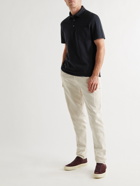 ERMENEGILDO ZEGNA - Suede-Trimmed Cotton-Piqué Polo Shirt - Blue