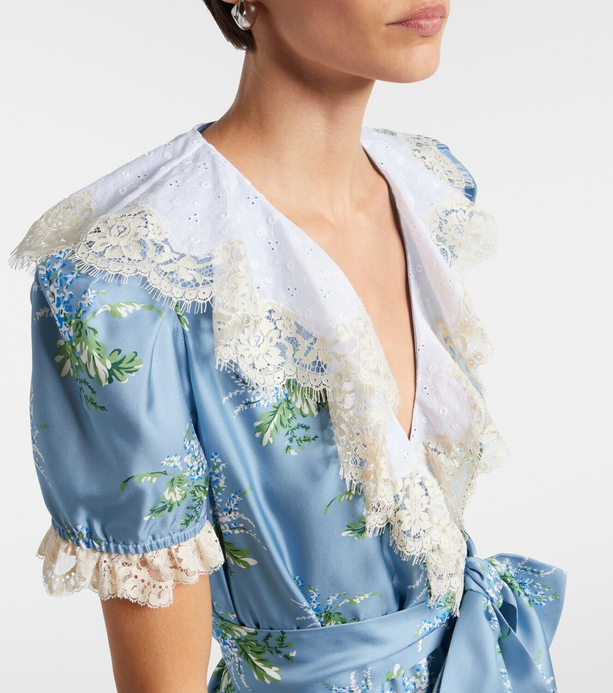 Rodarte Floral lace-trimmed silk twill minidress
