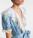 Rodarte Floral lace-trimmed silk twill minidress