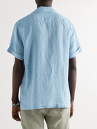 FRESCOBOL CARIOCA - Thomas Camp-Collar Linen Shirt - Blue