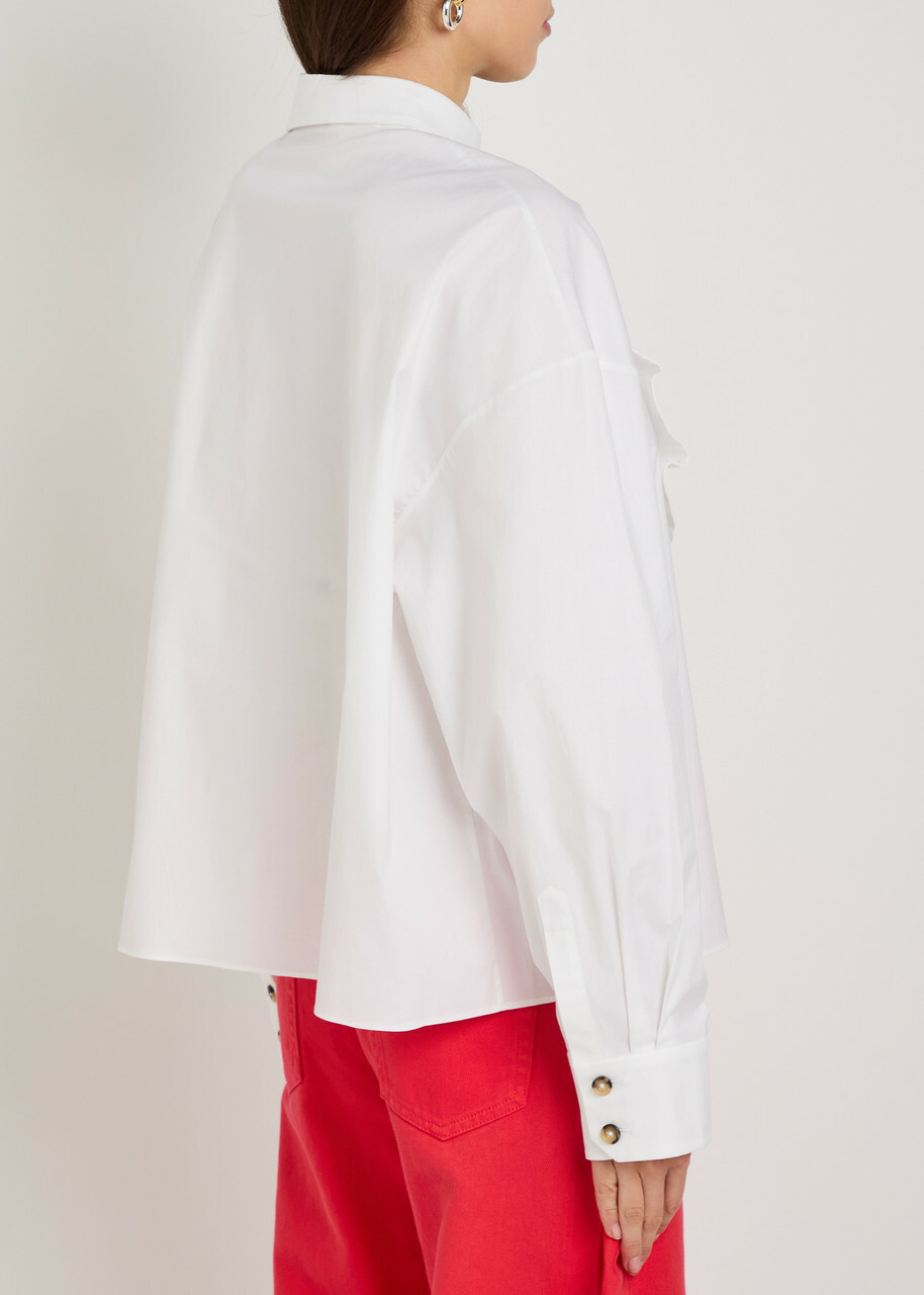 A.W.A.K.E Mode Ruffled Asymmetric Stretch-cotton Shirt White