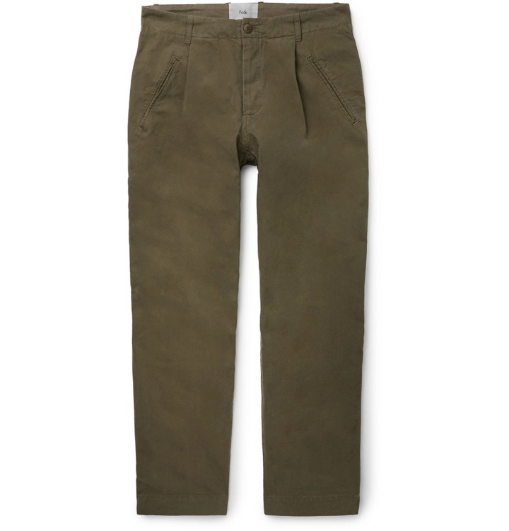 Photo: Folk - Assembly Tapered Pleated Cotton-Canvas Trousers - Men - Green