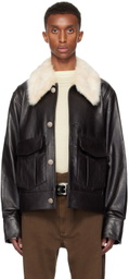 NULLUS Black Detachable Faux-Fur Collar Leather Jacket