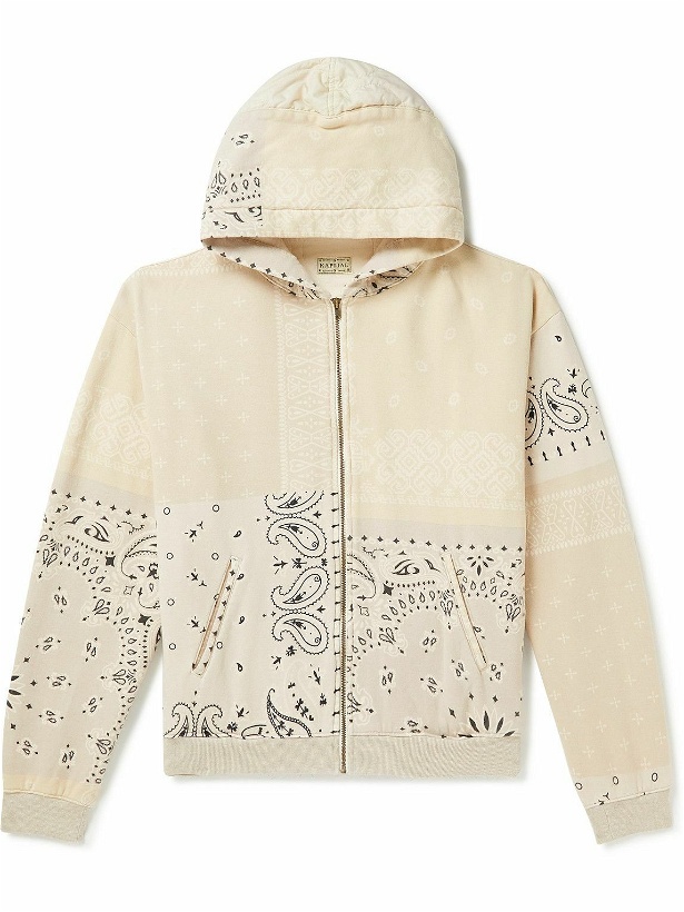 Photo: KAPITAL - Shell-Trimmed Printed Cotton-Jersey Zip-Up Hoodie - Neutrals