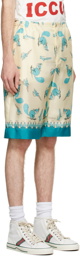 Gucci Off-White & Blue Freya Hartas Edition Silk Shorts