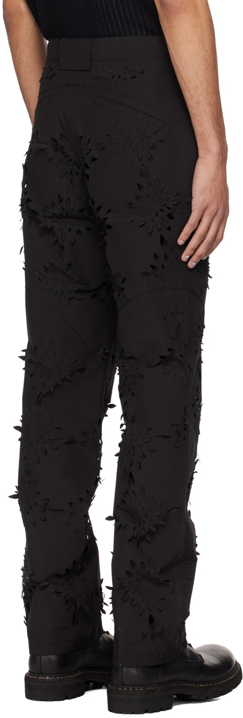 Juntae Kim Black Laser-Slashed Flower Trousers