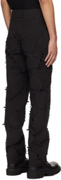 Juntae Kim Black Laser-Slashed Flower Trousers