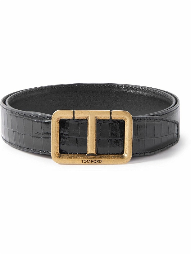 Photo: TOM FORD - 3cm Croc-Effect Glossed-Leather Belt - Black