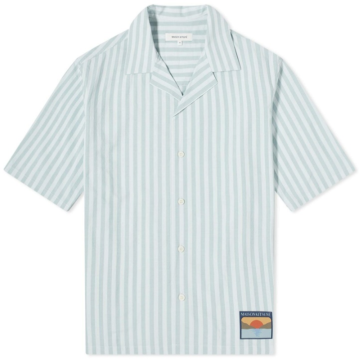 Photo: Maison Kitsuné Men's Stripe Vacation Shirt in Ice Blue Stripe