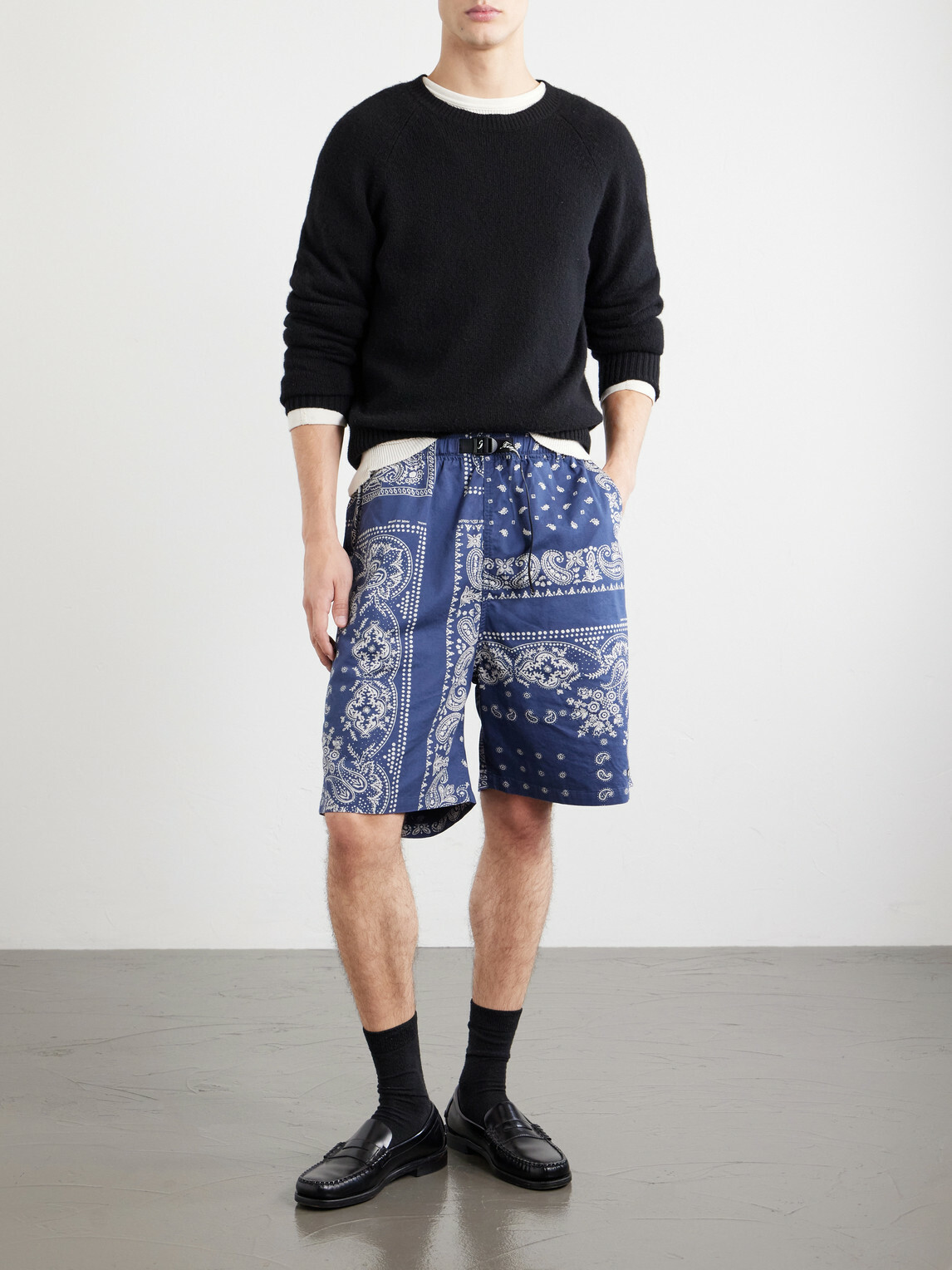 KAPITAL - Easy Straight-Leg Belted Bandana-Print Cotton Shorts - Blue