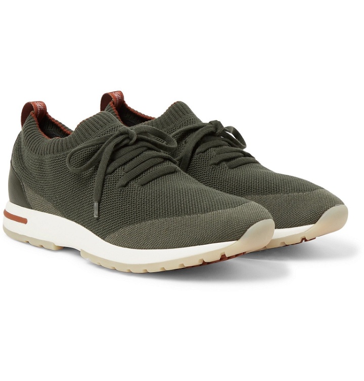 Photo: Loro Piana - 360 Flexy Walk Leather-Trimmed Knitted Wool Sneakers - Green