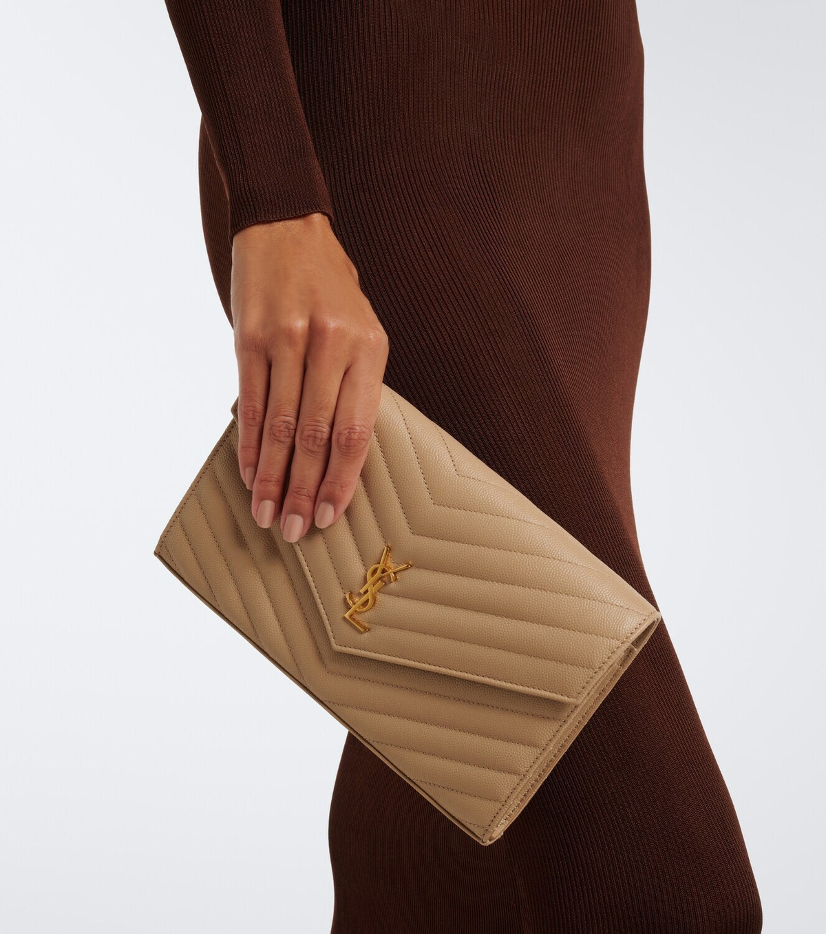 Saint Laurent Cassandre matelassé leather wallet on chain