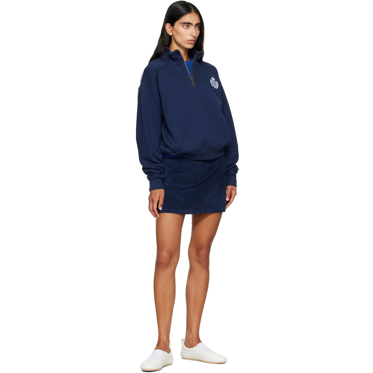 Sporty & Rich Navy Signature Logo Terry Miniskirt