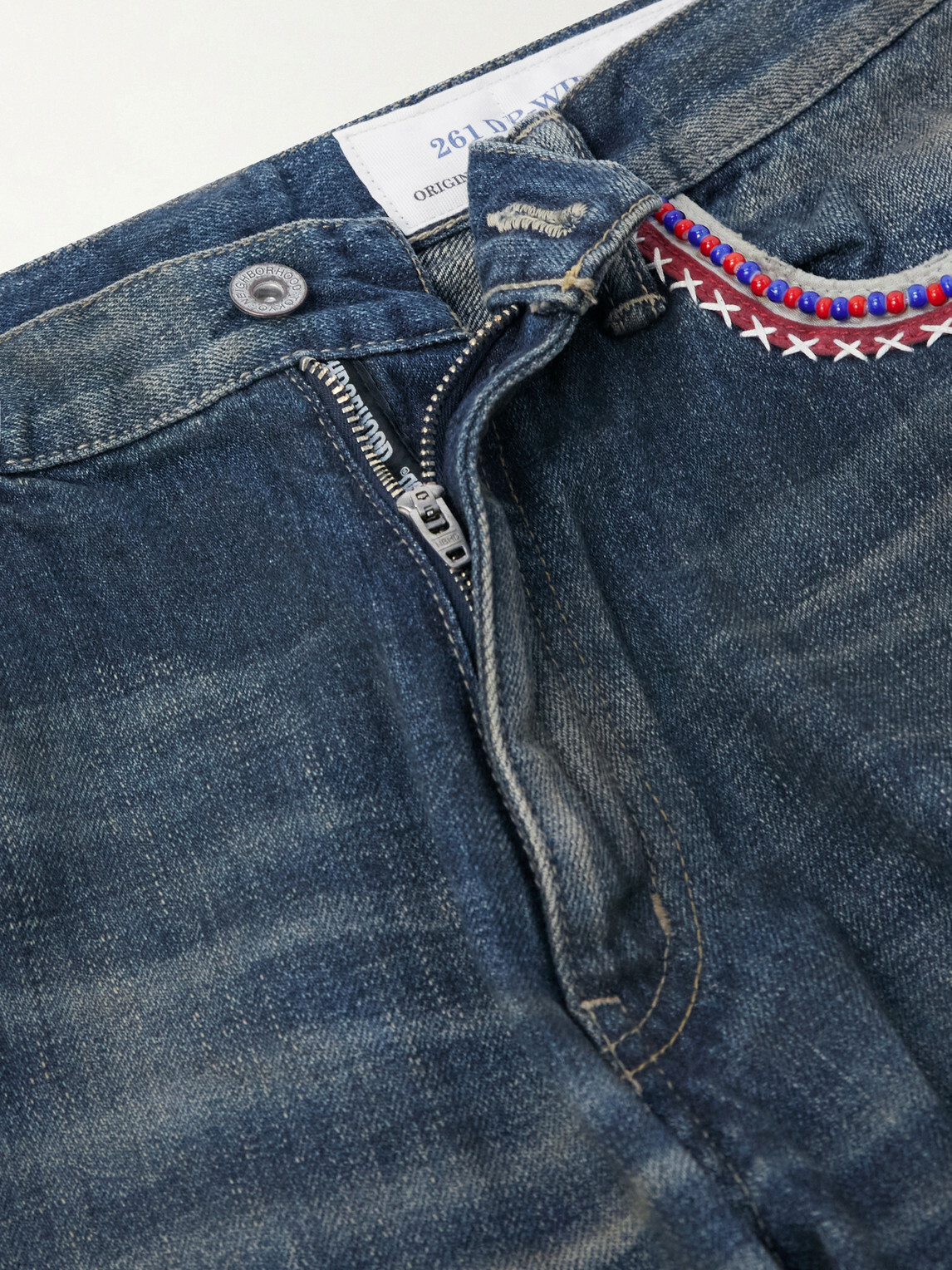 Neighborhood - Savage Wide-Leg Bead-Embellished Distressed Jeans - Blue