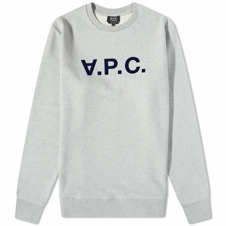 Photo: A.P.C. Men's VPC Logo Crew Sweat in Grey Heather/Navy