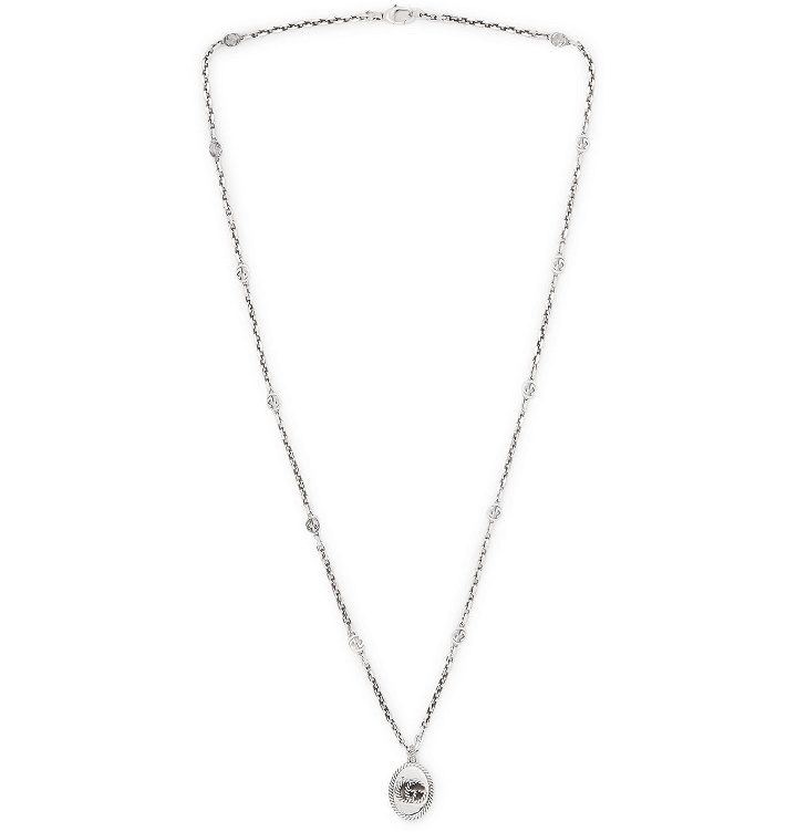 Photo: GUCCI - Marmont Burnished Sterling Silver Necklace - Silver