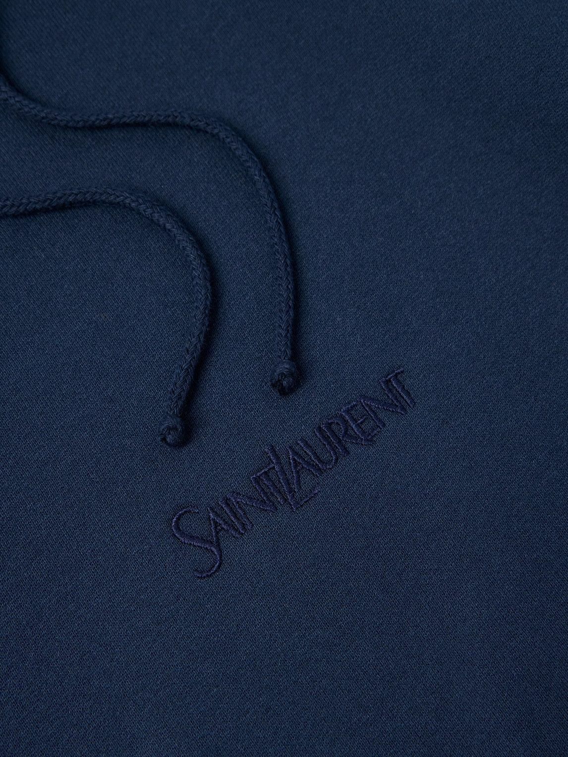 SAINT LAURENT - Logo-Embroidered Cotton-Jersey Hoodie - Blue