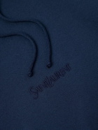 SAINT LAURENT - Logo-Embroidered Cotton-Jersey Hoodie - Blue